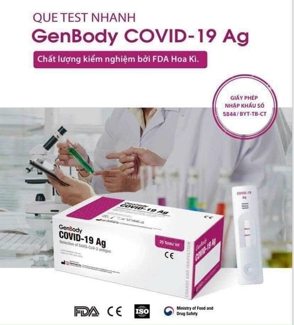 Bộ dụng cụ test nhanh GenBody COVID-19 Ag là sản phẩm được bộ Y Tế cấp phép lưu hành và sử dụng trong công tác kiểm soát nhanh dịch. Sản phẩm được đánh giá là có độ chính xác cao trong việc kiểm soát dịch bệnh hiện nay. Cho ra kết quả chính xác chỉ sau 10 phút