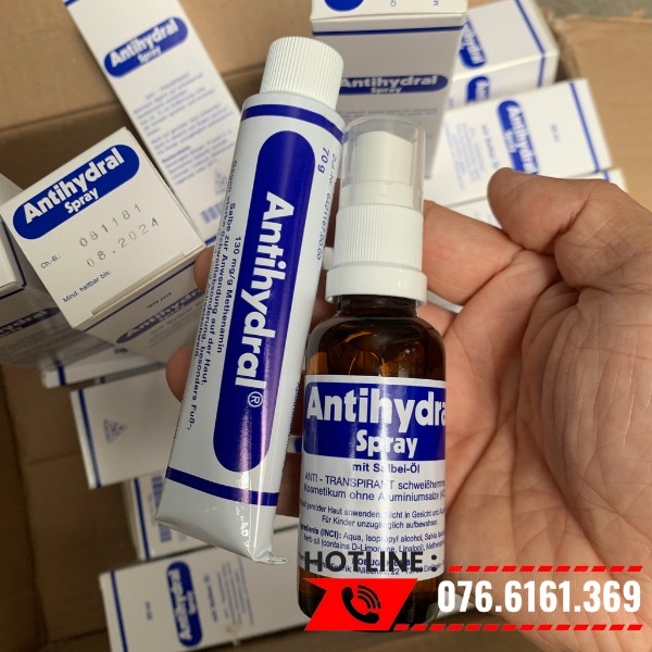 Bộ sản phẩm Kem bôi mồ hôi Antihydral 70g và lọ xịt ngăn mồ hôi Antihydral Spray 30ml nhập Đức hiệu quả trong trị mồ hôi cơ thể, tay chân, nách