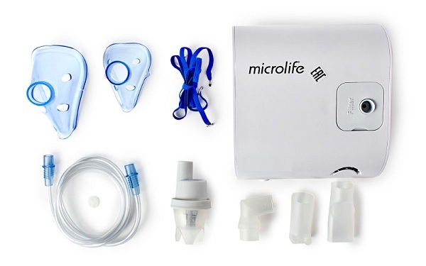 Trọn bộ sản phẩm Máy xông mũi họng Microlife NEB100B nhỏ gọn, dễ sử dụng