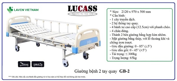 Giường bệnh nhân 2 tay quay Lucass GB2