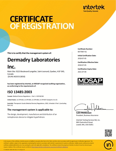 Giấy chứng nhận đăng ký của Intertek Hệ thống quản lý chất lượng - ISO 13485: 2016 - MDSAP