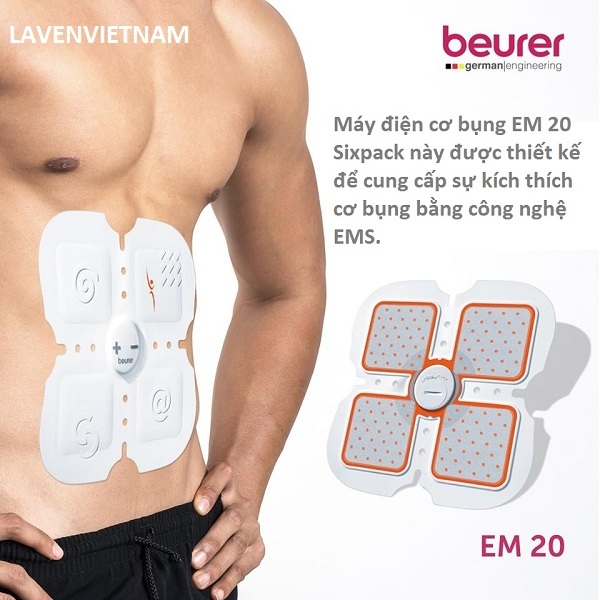 Máy massage xung điện Beurer EM20 sử dụng công nghệ EMS an toàn và dễ dàng để làm săn chắc và căng cơ bụng