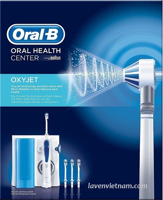 Oral-B OxyJet MD20 là dạng chỉ nha khoa nước giúp bạn có thể làm sạch các khu vực cụ thể và nhẹ nhàng loại bỏ tất cả thức ăn thừa. Áp lực nước cũng có thể được điều chỉnh.