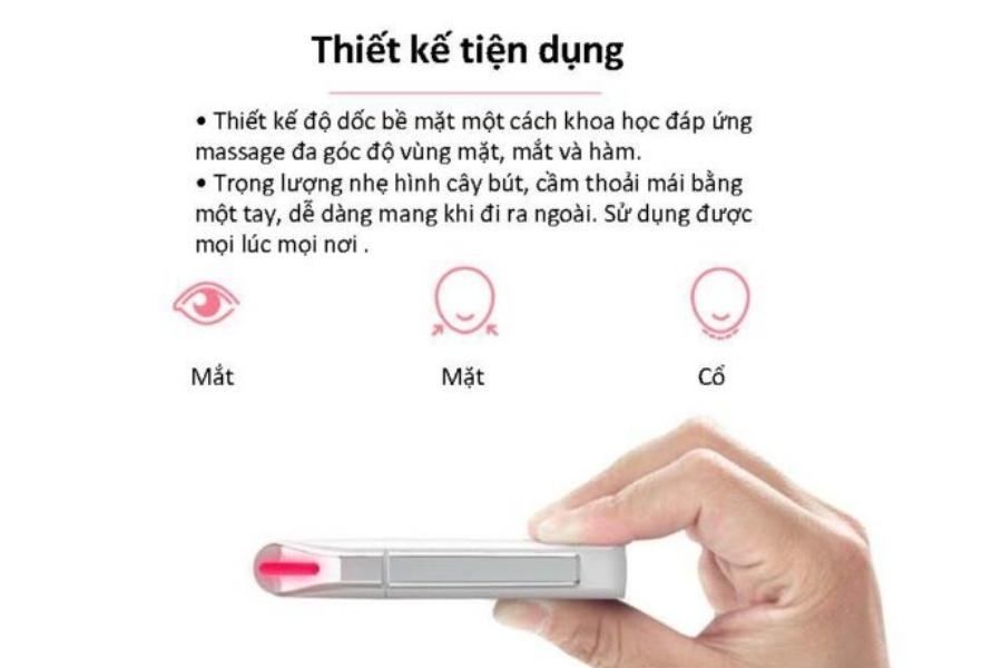 Trọng lượng máy massage mắt NanoTime Beauty rất nhẹ, cầm như 1 cây bút, máy sử dụng 1 pin AA nên dễ dàng thay thế khi hết và tiện dụng khi mang theo.