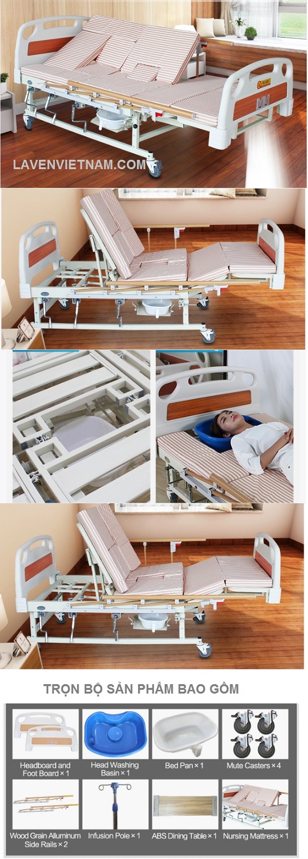 Hình ảnh kỹ thuật của Giường bệnh nhân 4 tay quay Maidesite E05