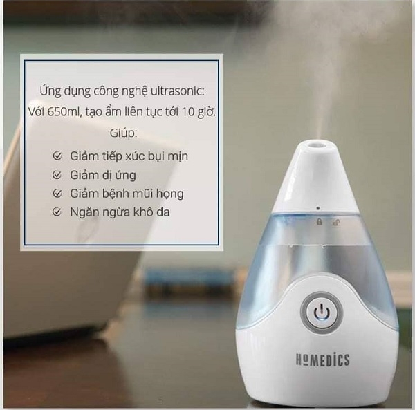 Máy tạo độ ẩm HoMedics sử dụng công nghệ Siêu âm để đảm bảo máy phun sương của bạn hoạt động hiệu quả và im lặng.