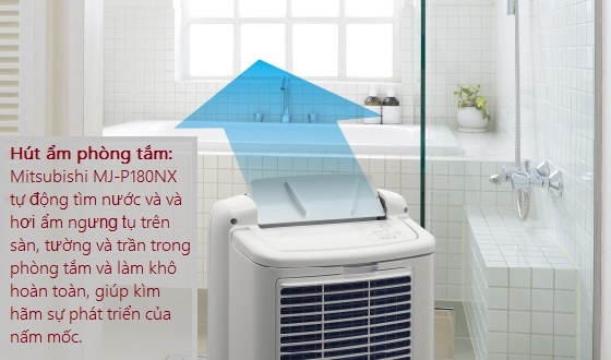 Máy hút ẩm Mitsubishi MJ-P180NX-W hút ẩm trong phòng tắm làm khô nhanh tránh ẩm mốc