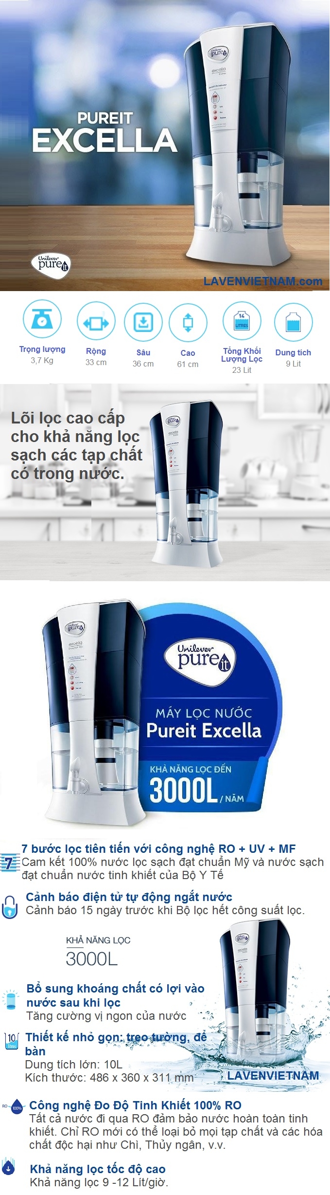 Máy lọc nước Pureit Unilever Excella 9 lít