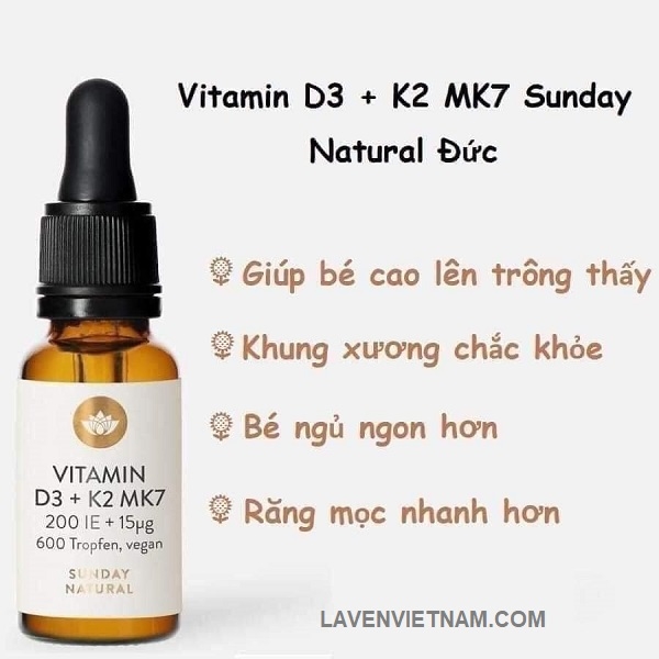 Vượt trội hơn nữa là Vitamin D3 K2 MK7 Sunday Natural 20ml có nguồn gốc thực vật, thuần chay siêu sạch và là sản phẩm NON-GMO không biến đổi gen, không hương liệu, an toàn