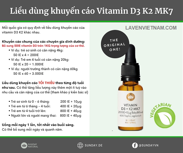 Vitamin D3 K2 MK7 Sunday Natural 20ml Tăng Chiều Cao, Chống Còi Xương